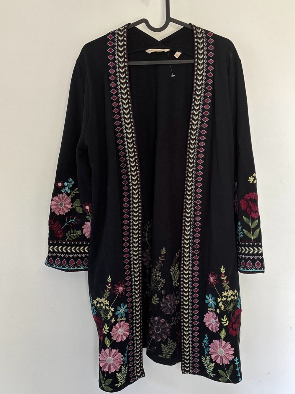 Soft Surroundings Black Embroidered Floral Open-Front Cardigan - Picture 2 of 9